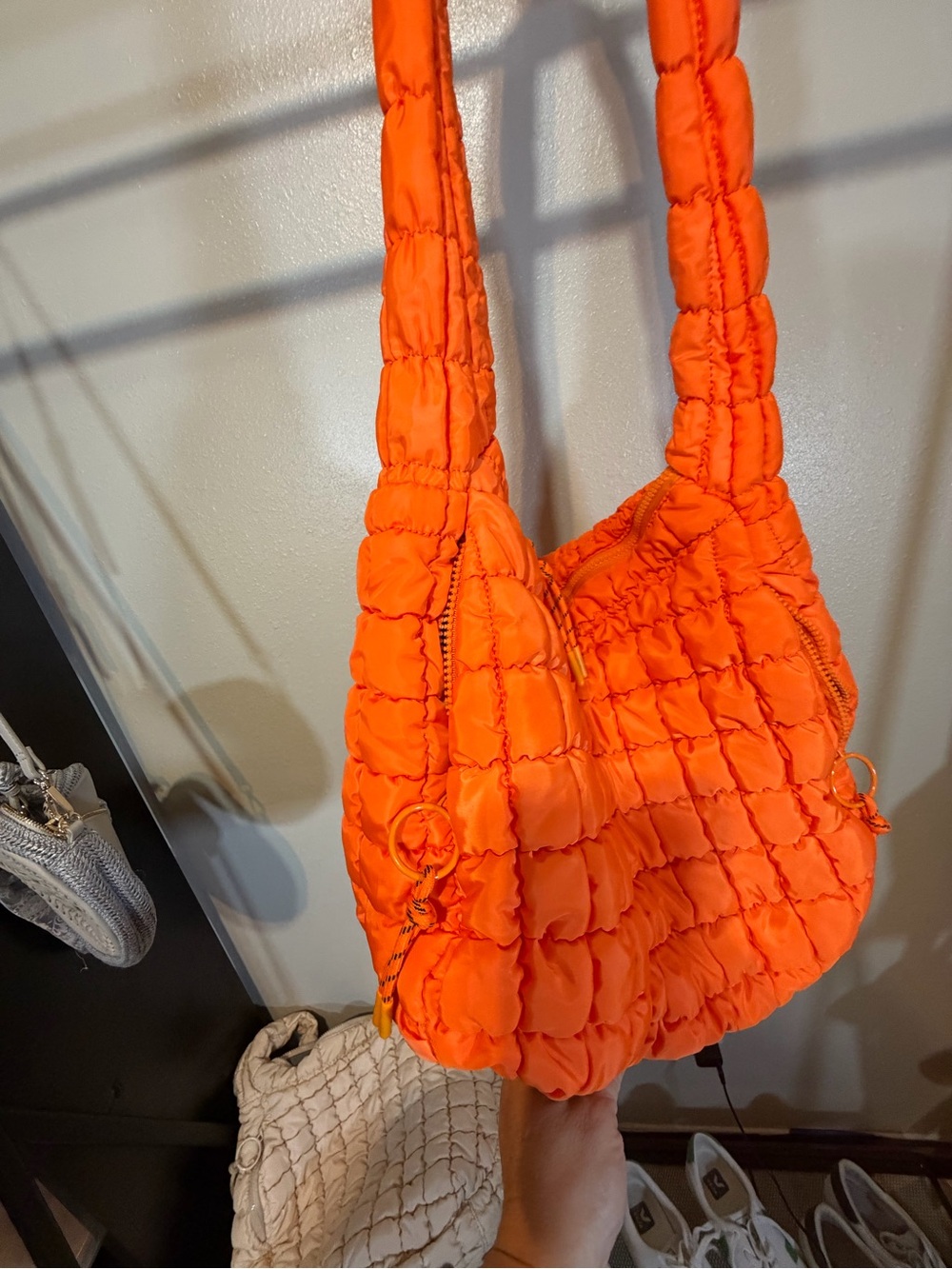 Urban Expressions Orange Quilted Hobo Shoulder Bag - Picture 5 of 10